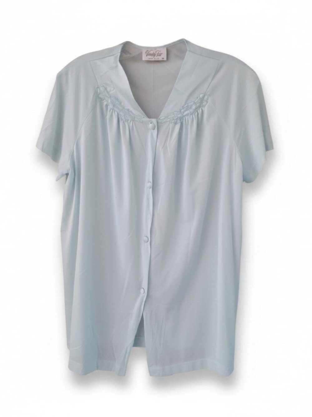 Summer Clearance Vanity Fair Pale Blue Button-Front Short Sleeve Top